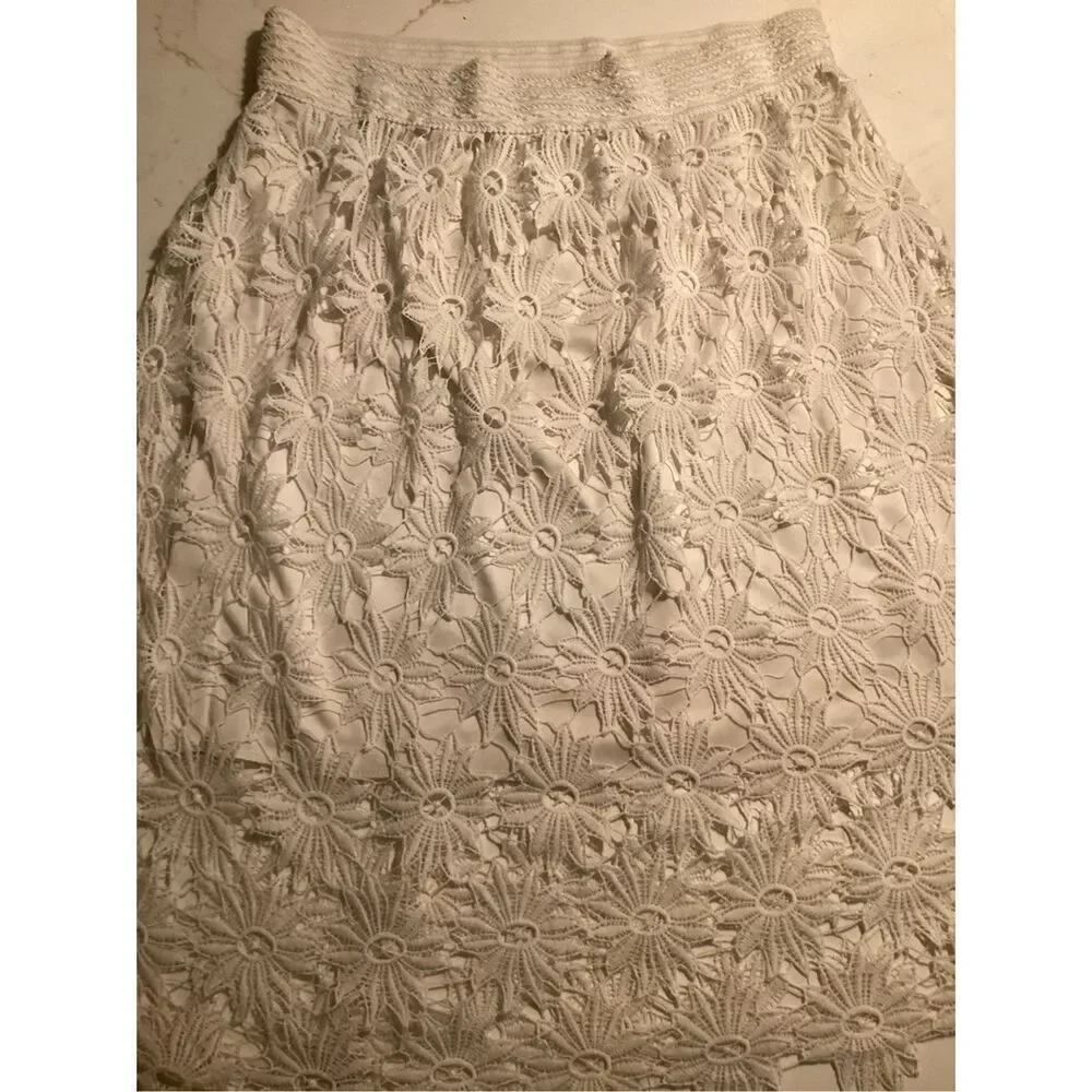 Studio West Apparel Lined Floral Lace Skirt Midi Sz XL Elastic Waist